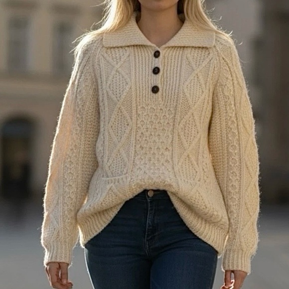 Blarney Woollen Mills Sweaters - Vtg Blarney Woollen Mills Aran Ireland Cable Knit Fisherman Sweater Women Size M